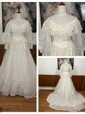 Beautiful Vintage 1980s Bridallure Lace Cape Wedding Gown